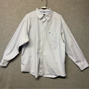 Ariat Pro Series Button Down Shirt Mens Sz XL White Blue Plaid Long Sleeve Logo